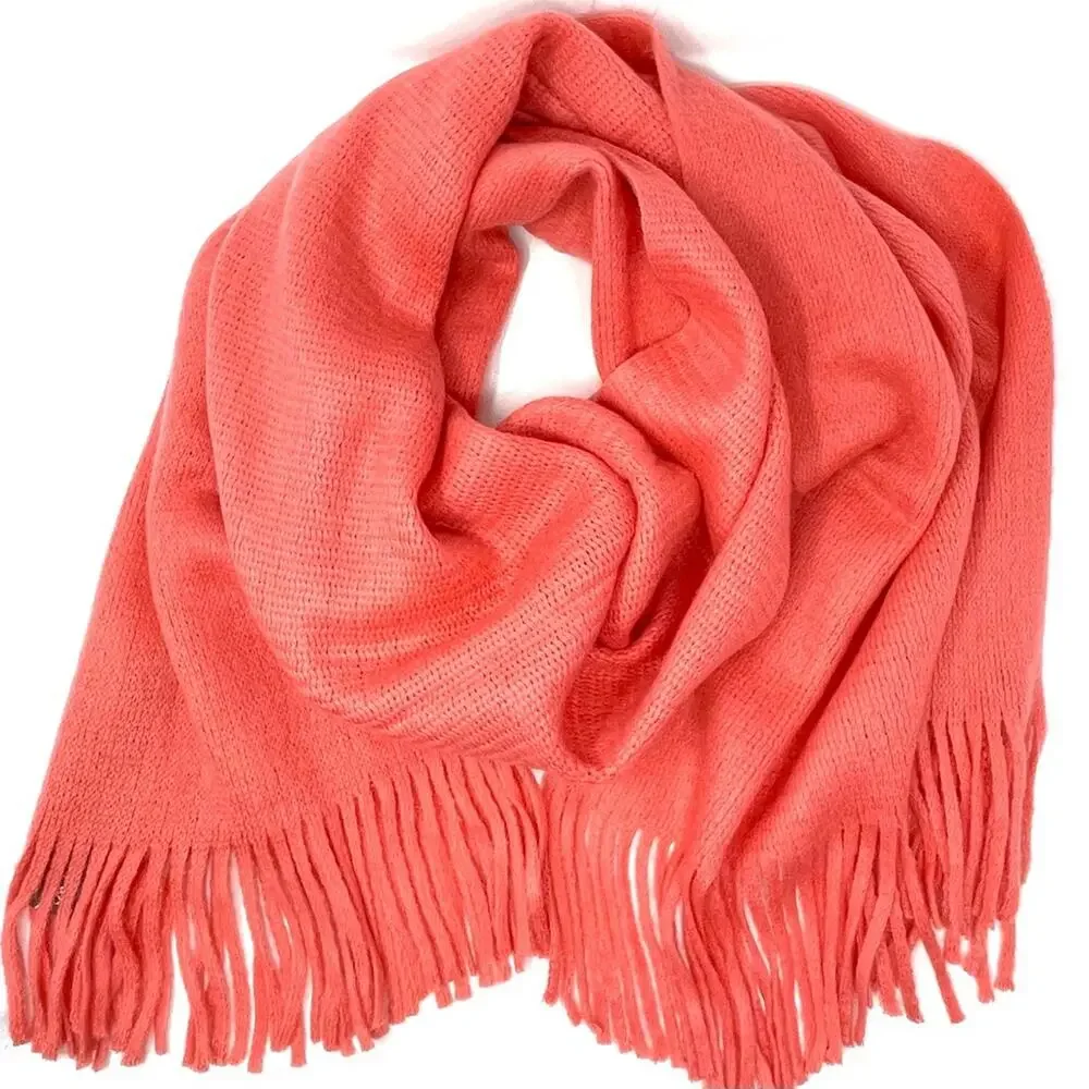 Renee's NYC Women's Soft Knit Rectangle Scarf w/ Fringe in Salmon Pink